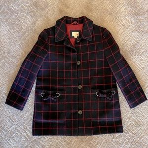 Girls crewcuts Navy/Red Plaid Wool Coat. Sz 10. MINT!